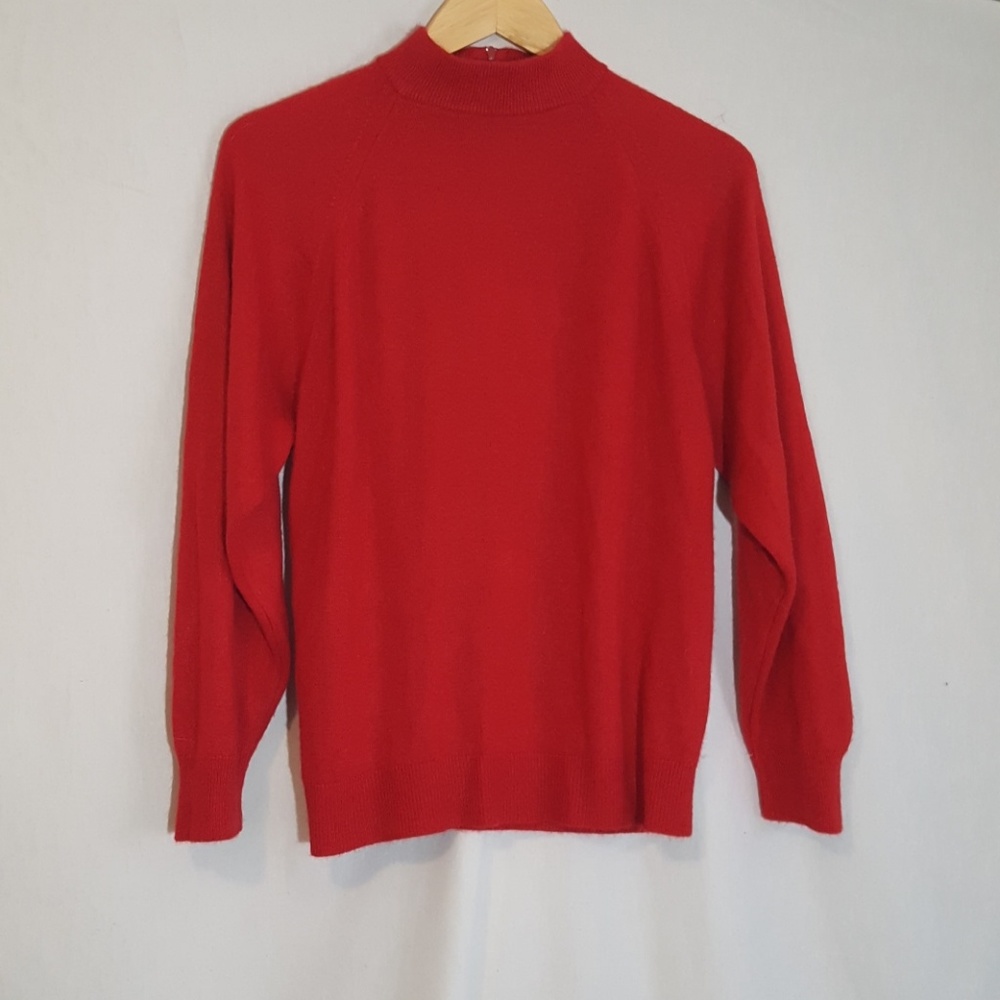 Soft red back zipping turtleneck